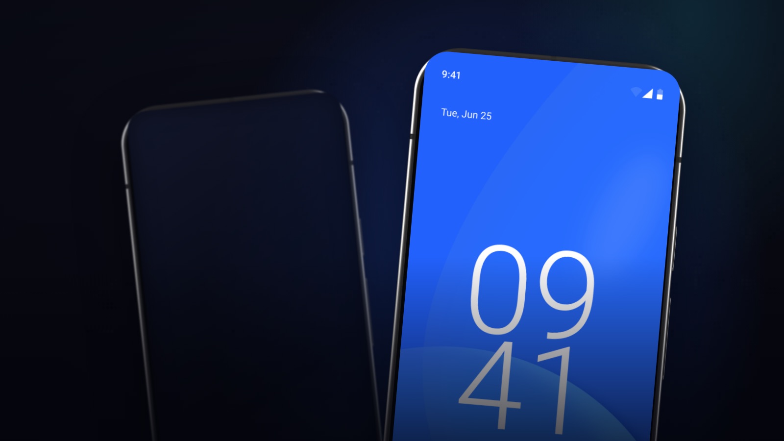 Two Stellar Phones, one with the screen off before first unlock and one on the StellarOS lock screen